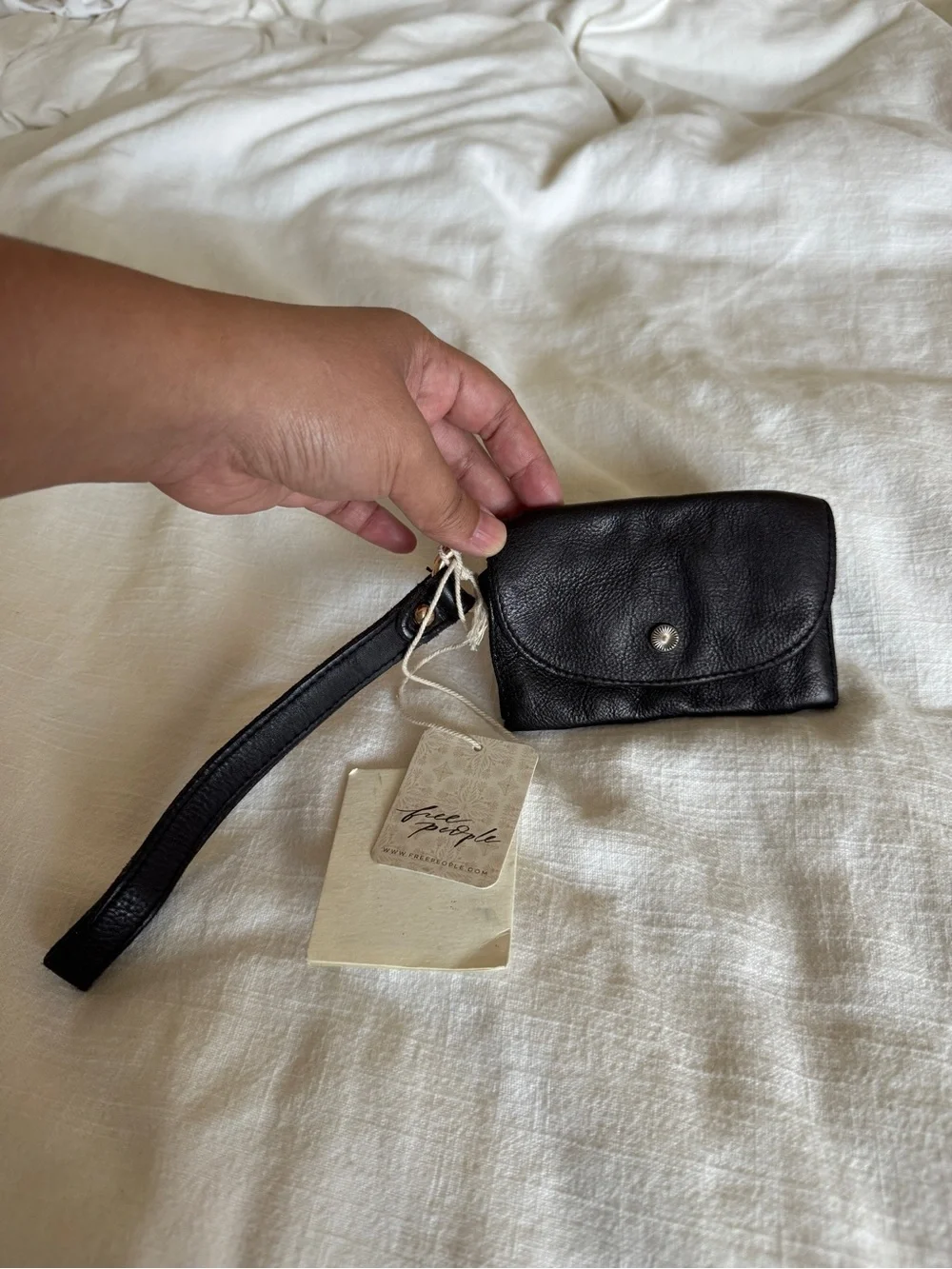 Free People Leather Wristlet Pouch in black NWT
